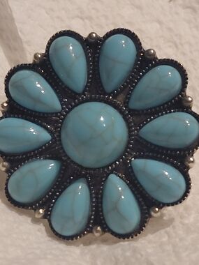 Faux Large Turquoise Flower Statement Ring/Adjustable- Women Jewelry